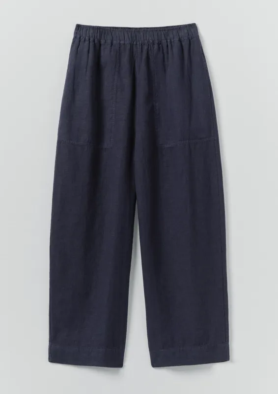 Garment Dyed Linen Barrel Leg Trousers | Blueberry sold by TOAST