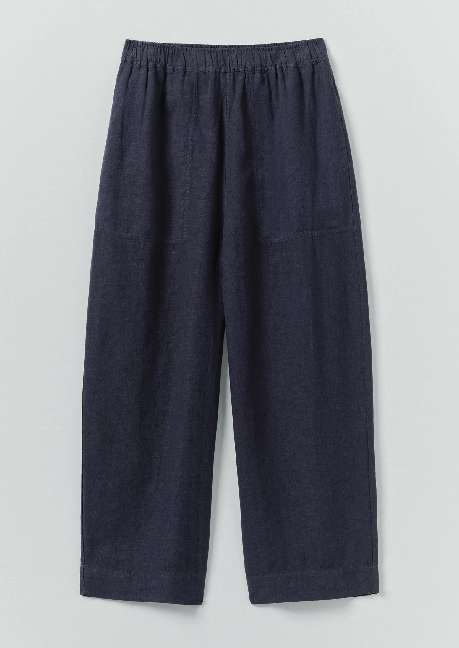 Garment Dyed Linen Barrel Leg Trousers | Blueberry sold by TOAST
