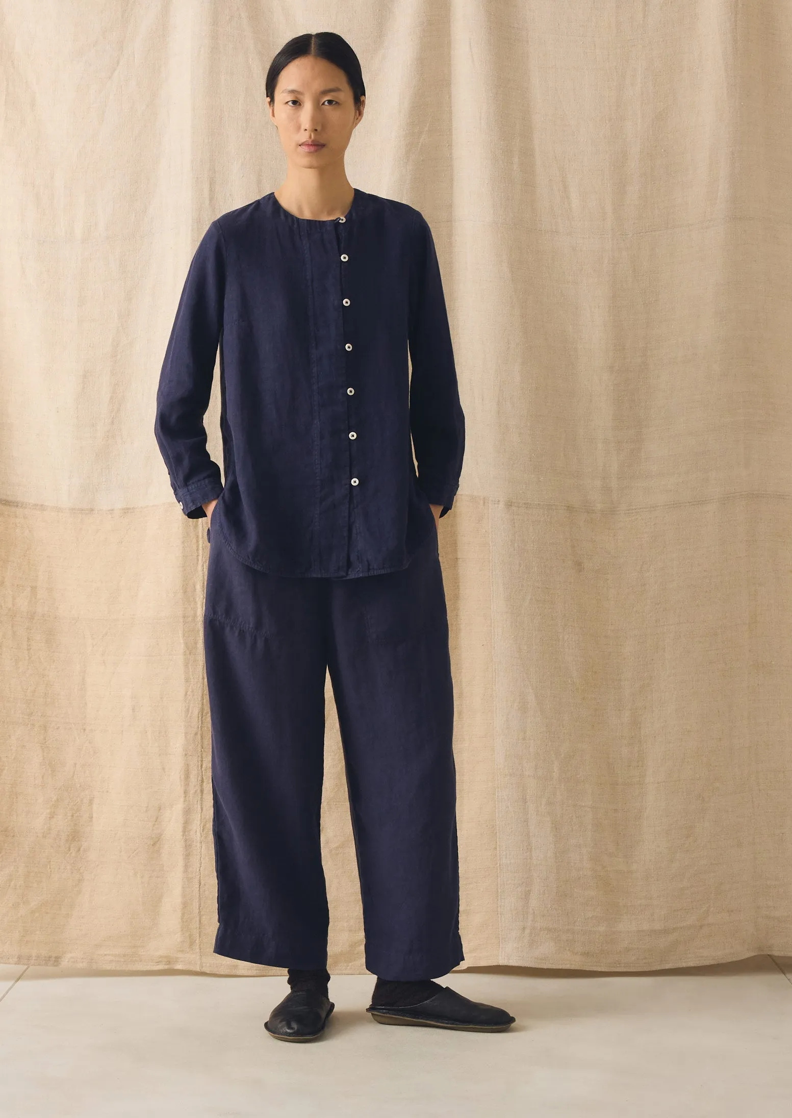 Garment Dyed Linen Barrel Leg Trousers | Blueberry sold by TOAST product image thumbnail 5