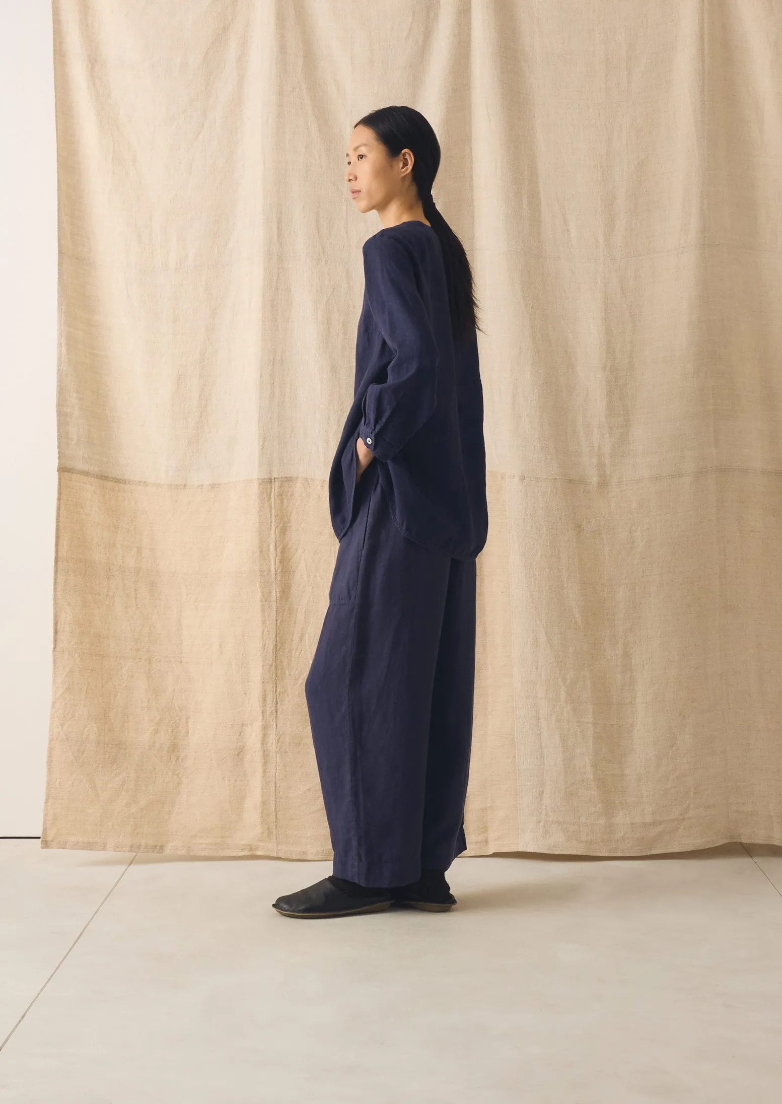 Garment Dyed Linen Barrel Leg Trousers | Blueberry sold by TOAST product image thumbnail 2