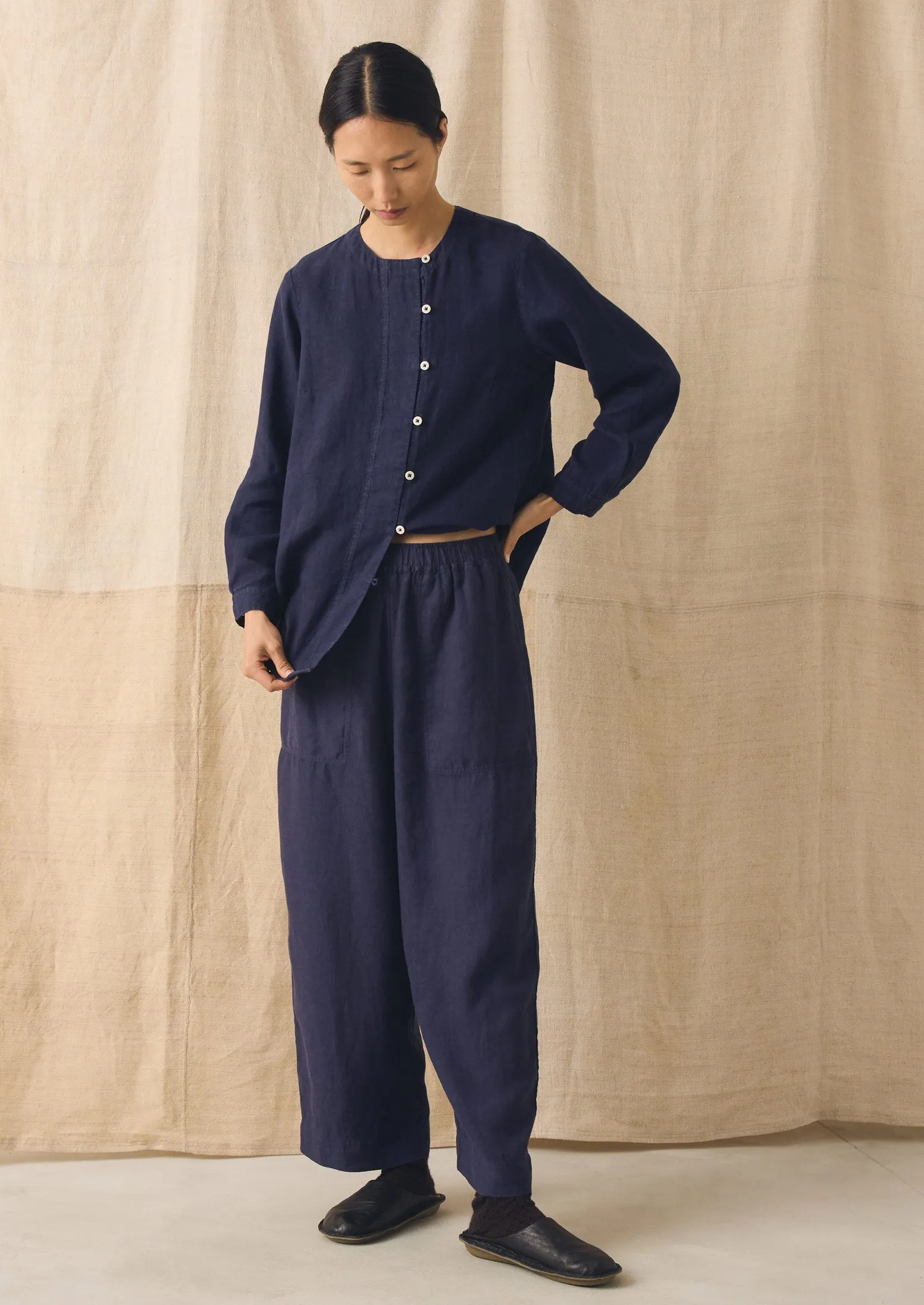 Garment Dyed Linen Barrel Leg Trousers | Blueberry sold by TOAST product image thumbnail 3