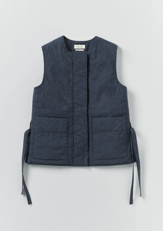 Railroad Stripe Side Tie Vest | Denim Blue sold by TOAST