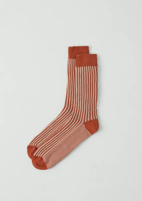 Stripe Cotton Socks | Brick/Ecru sold by TOAST