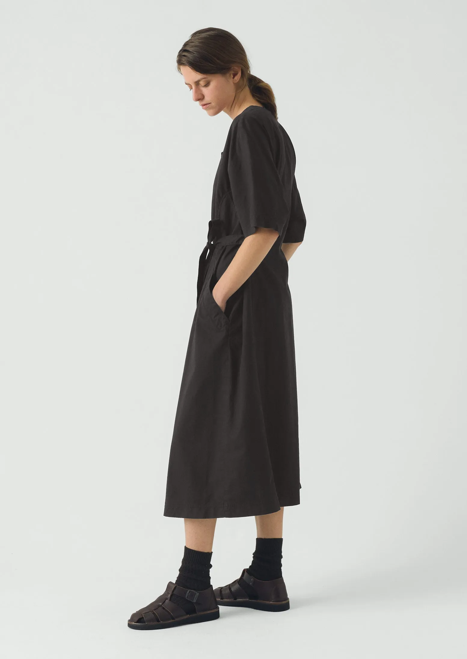 Tie Waist Cotton Twill Dress | Slate sold by TOAST product image thumbnail 2