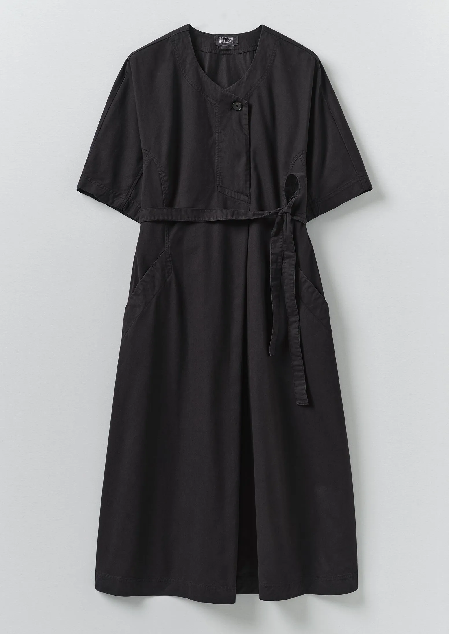 Tie Waist Cotton Twill Dress | Slate sold by TOAST