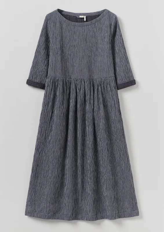 Freya Crinkle Cotton Dress | Dark Blue/White sold by TOAST