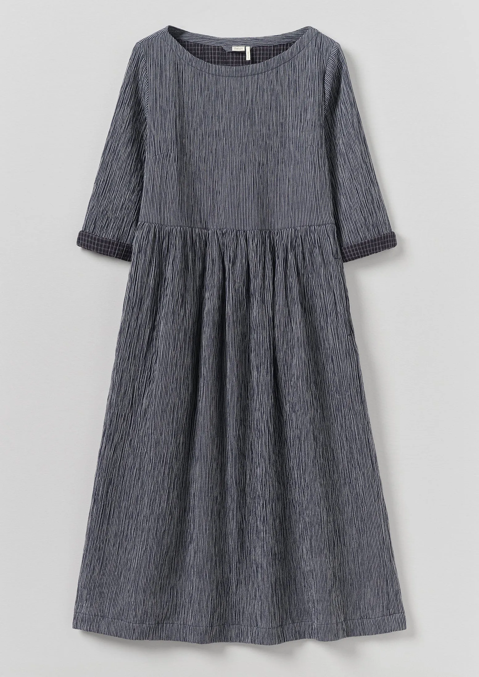 Freya Crinkle Cotton Dress | Dark Blue/White sold by TOAST
