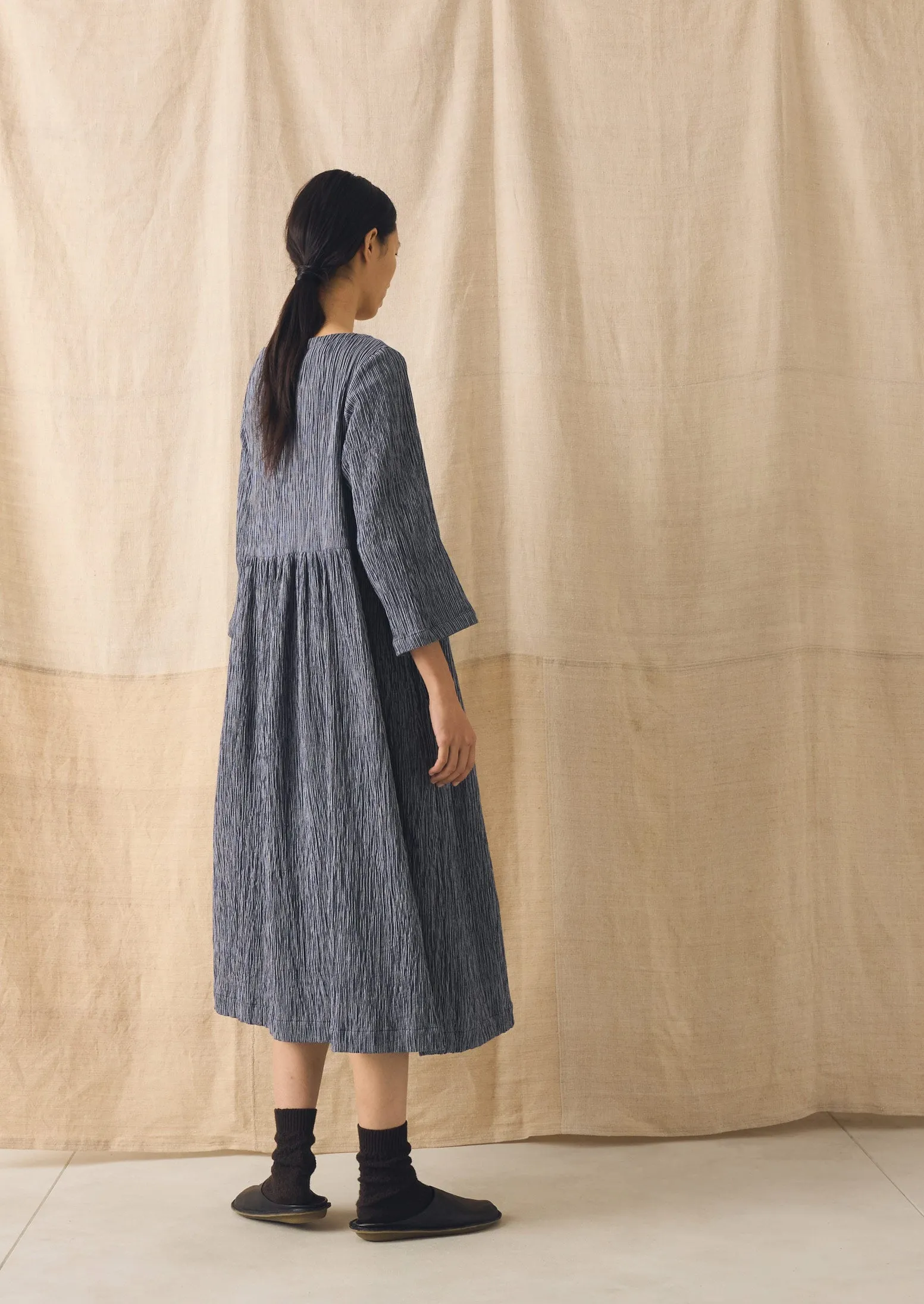 Freya Crinkle Cotton Dress | Dark Blue/White sold by TOAST product image thumbnail 5