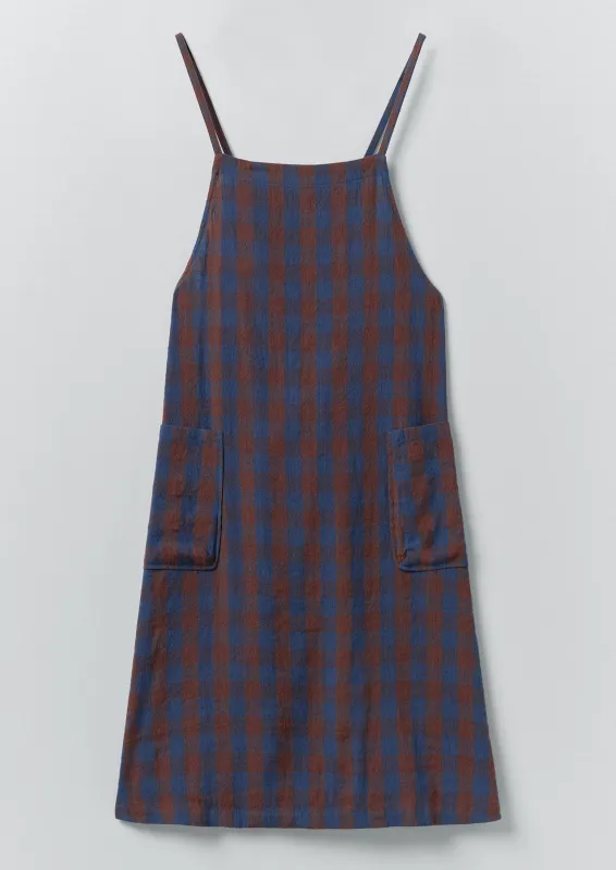 Orchard Check Cross Back Linen Cotton Apron | Brown Ochre/Dark Cornflower made by TOAST
