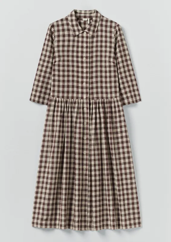 Check Linen Cotton Shirt Dress | Dark Chocolate/Ecru sold by TOAST