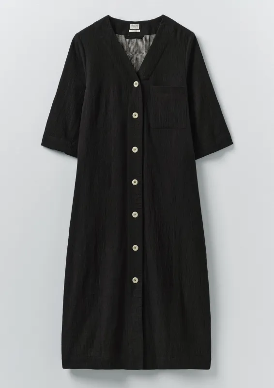 Button Front Crinkle Cotton Dress | Black sold by TOAST