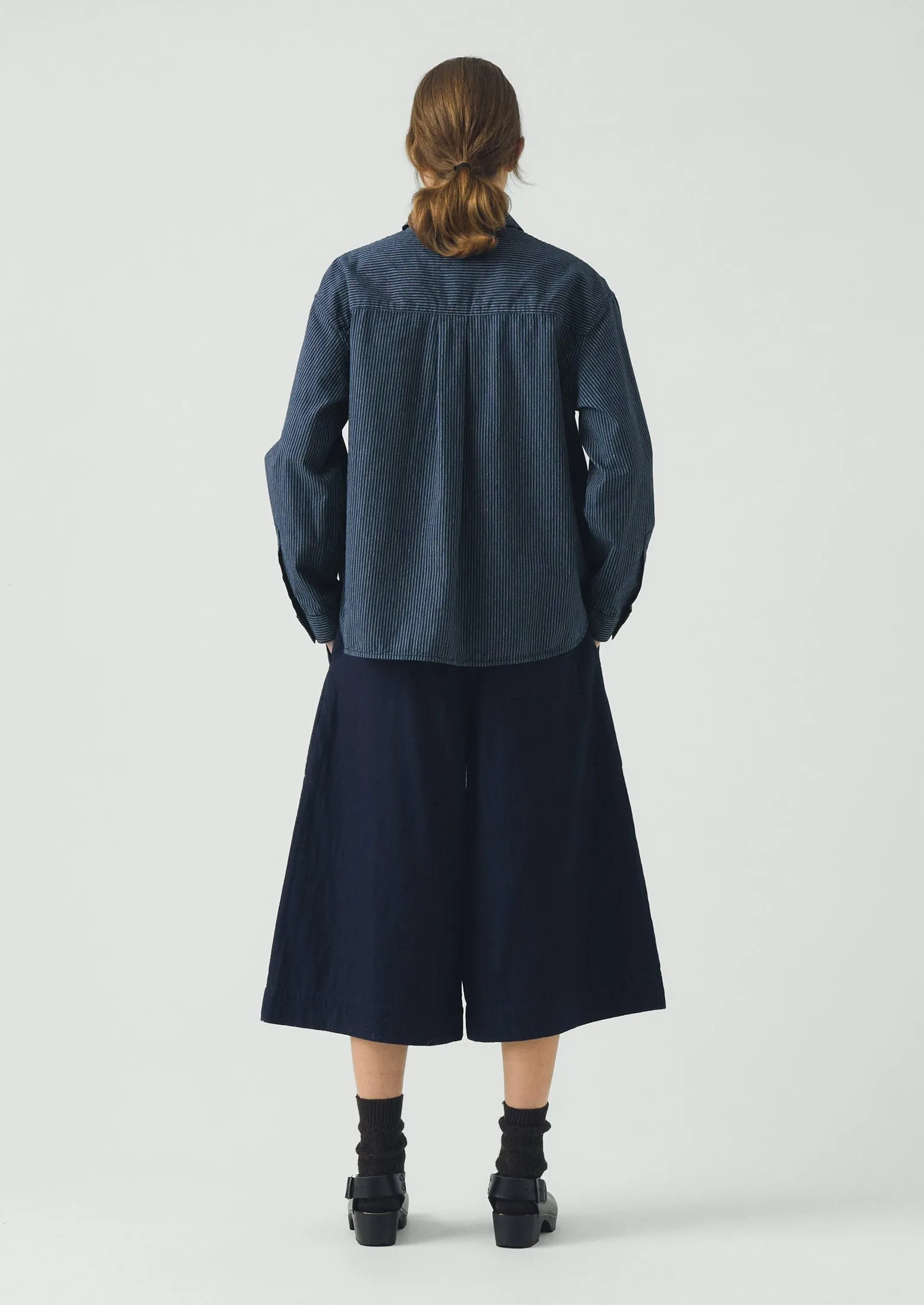 Railroad Stripe Cotton Smock Popover Shirt | Denim Blue sold by TOAST product image thumbnail 4