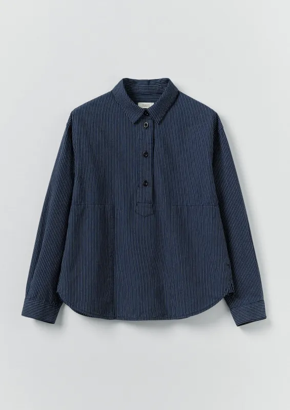 Railroad Stripe Cotton Smock Popover Shirt | Denim Blue sold by TOAST