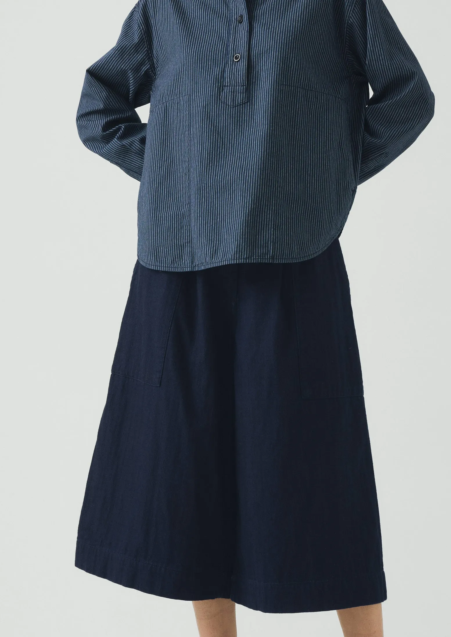 Railroad Stripe Cotton Smock Popover Shirt | Denim Blue sold by TOAST product image thumbnail 5