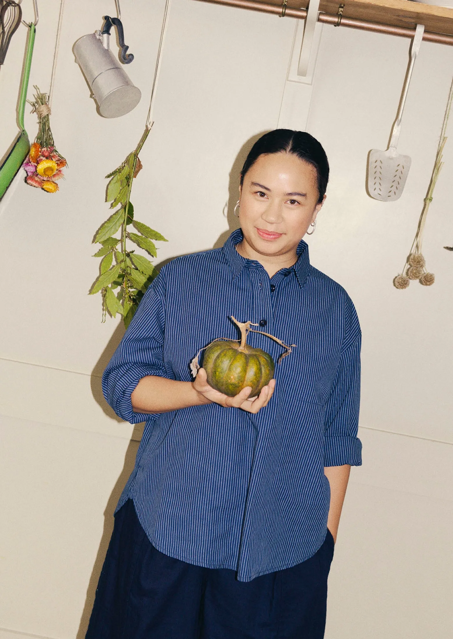 Railroad Stripe Cotton Smock Popover Shirt | Denim Blue sold by TOAST product image thumbnail 2