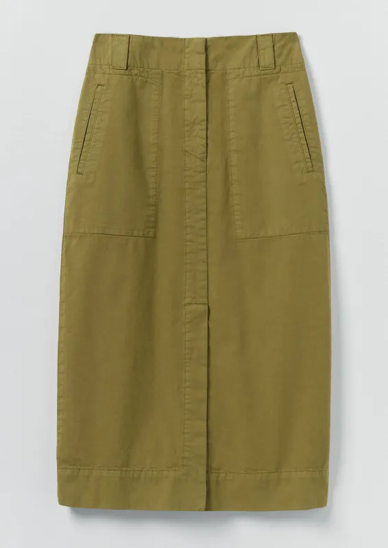 Straight Cotton Twill Skirt | Warm Olive sold by TOAST