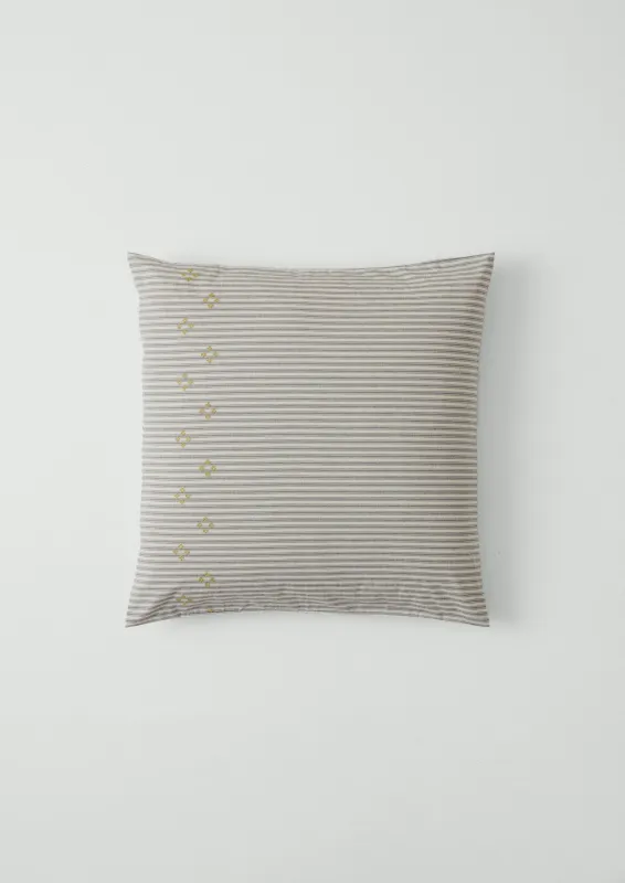 Ticking Stripe Cotton Embroidered Square Pillowcase | Ecru/Graphite sold by TOAST
