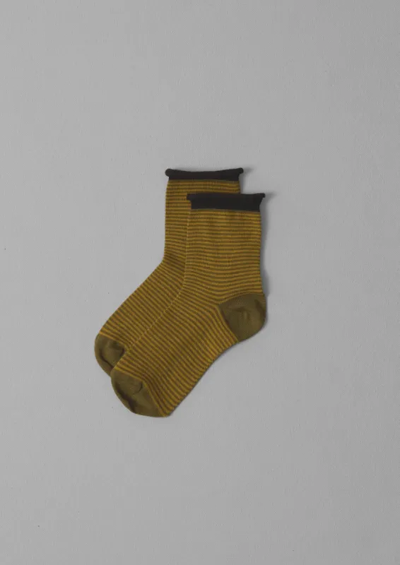 Fine Stripe Cotton Cashmere Socks | Light Olive/Mustard sold by TOAST