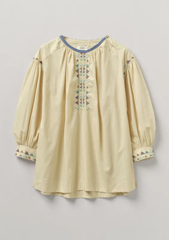 Hand Beaded Cotton Poplin Top | Pale Stone sold by TOAST