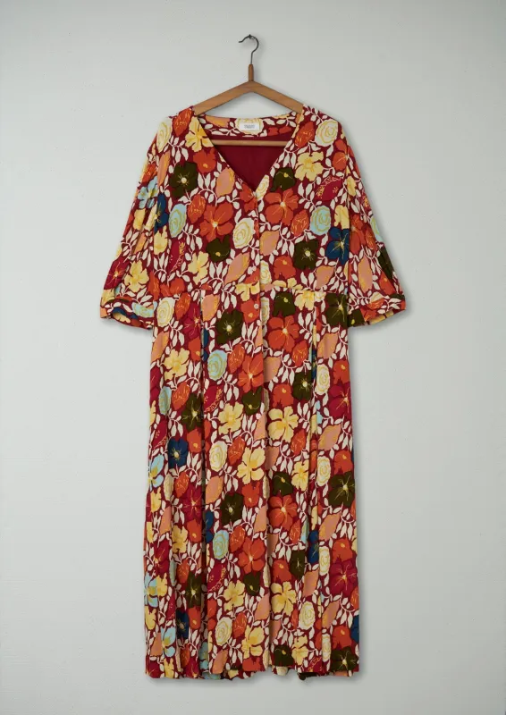 Reworn Annika Print Dress Size 18 (527) | Deep Red sold by TOAST