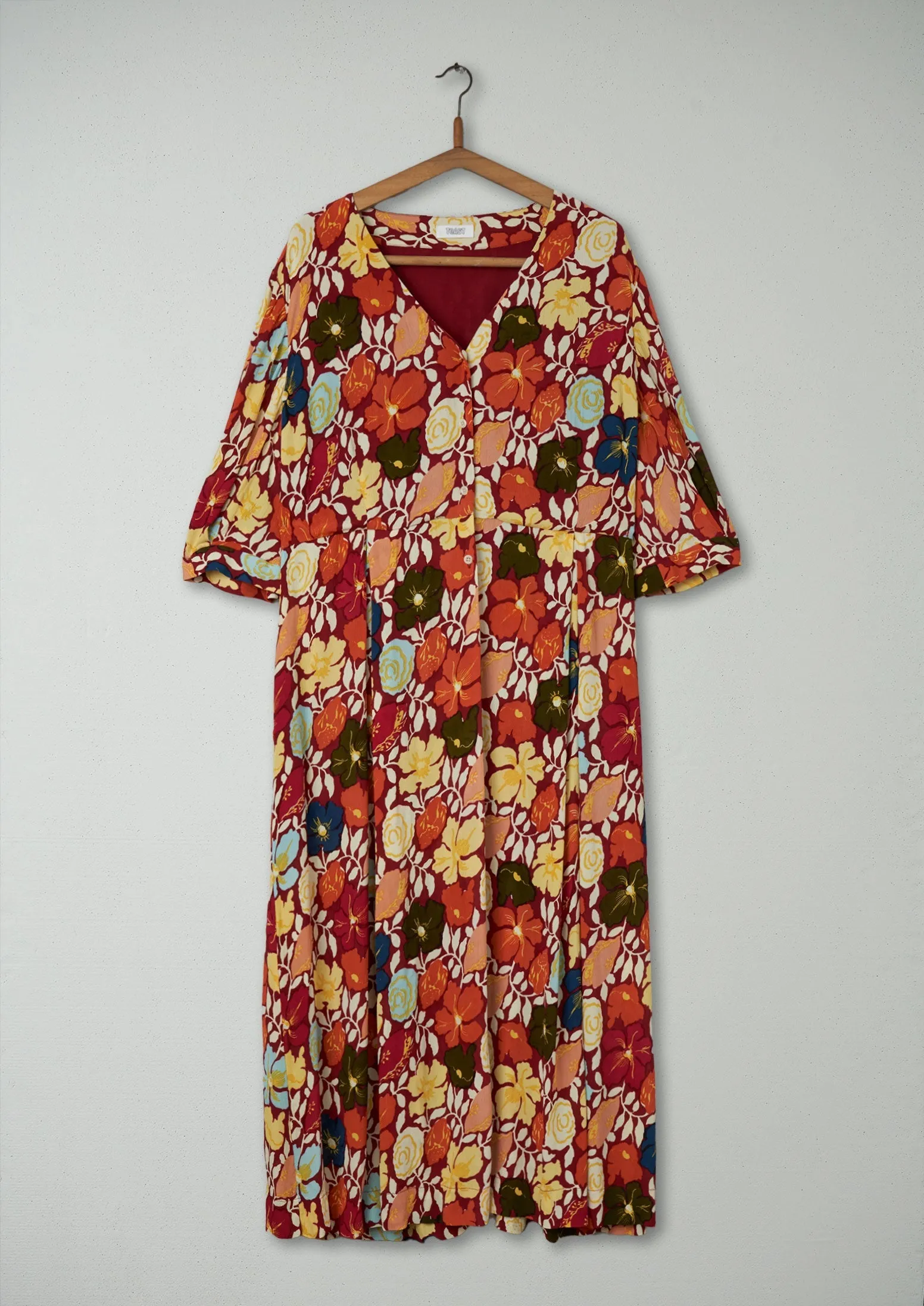 Reworn Annika Print Dress Size 18 (527) | Deep Red sold by TOAST