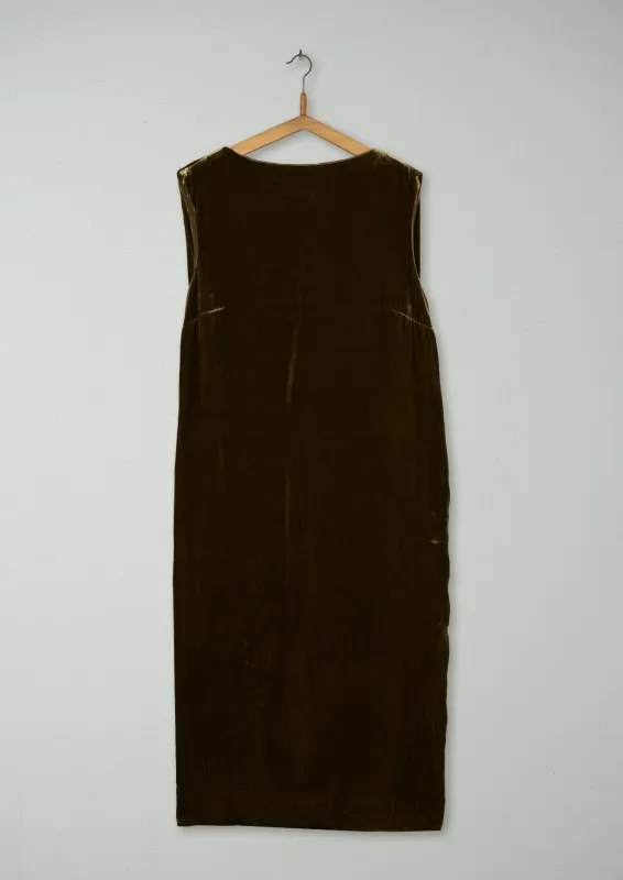 Reworn Silk Velvet Dress Size M (1450) | Rich Olive sold by TOAST