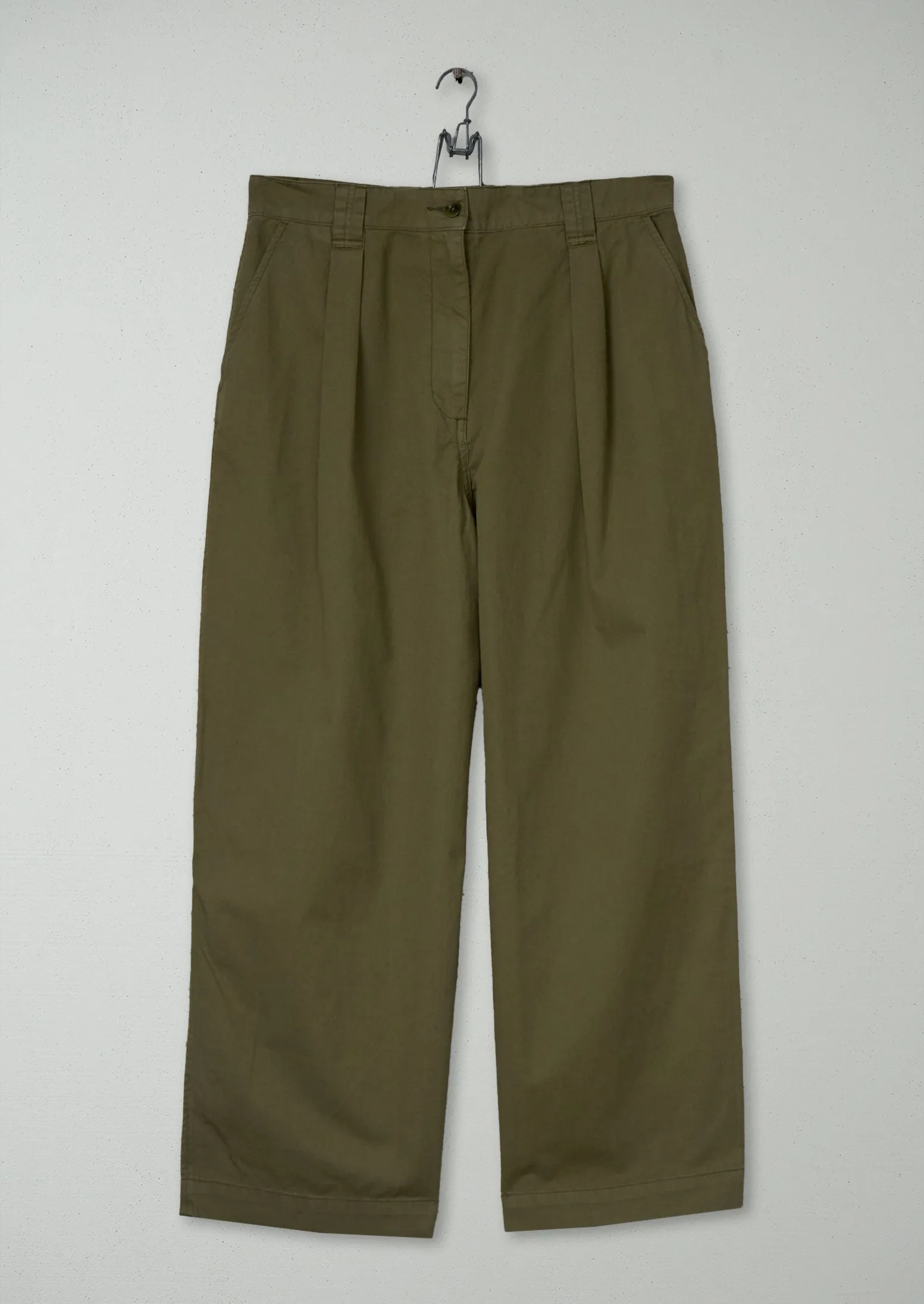 Reworn Cotton Linen Twill Trousers Size 14 (1028) | Olive Leaf sold by TOAST