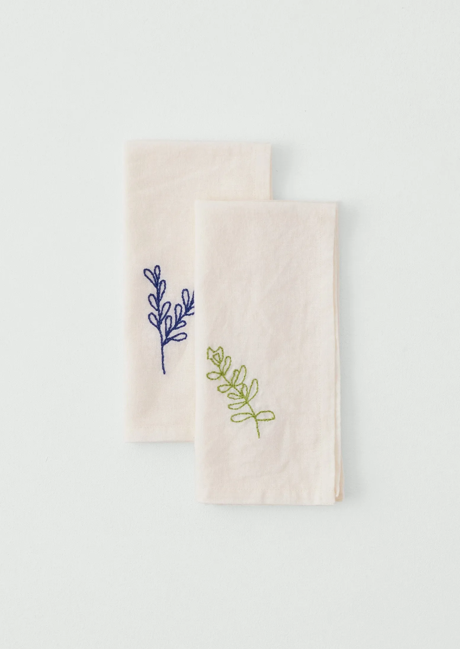 Embroidered Sprig Cotton Linen Napkin | Ecru/Green sold by TOAST product image thumbnail 4