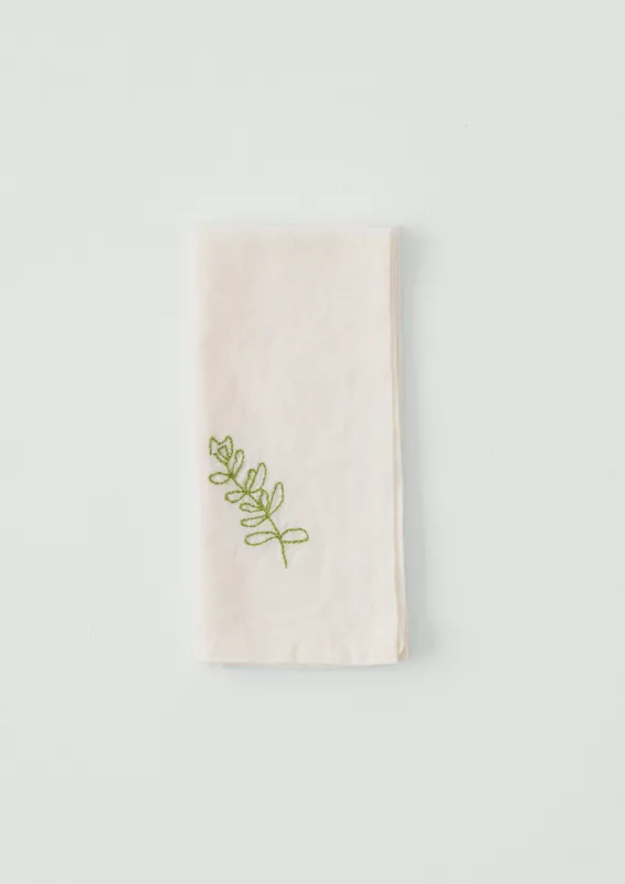 Embroidered Sprig Cotton Linen Napkin | Ecru/Green sold by TOAST