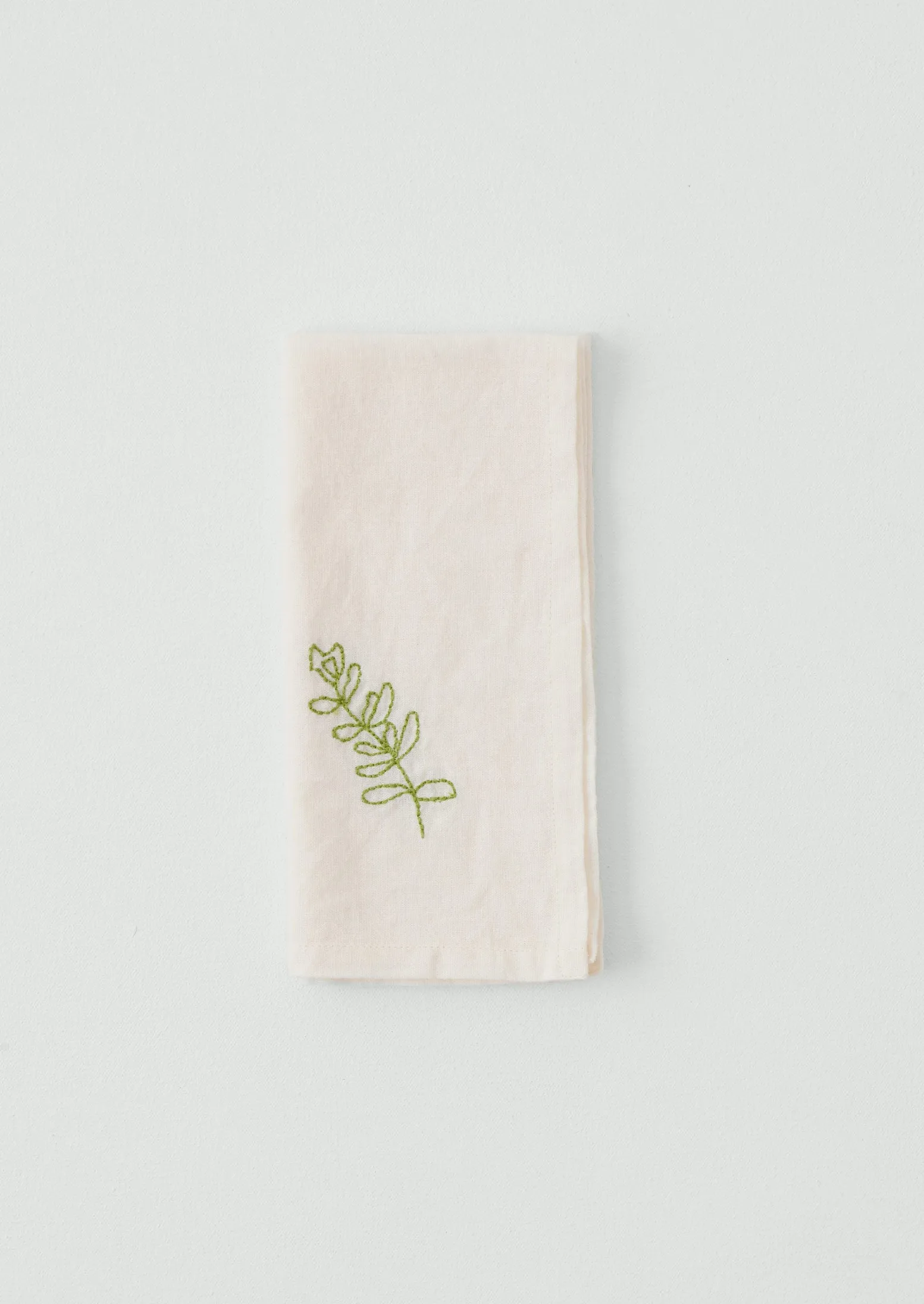 Embroidered Sprig Cotton Linen Napkin | Ecru/Green sold by TOAST