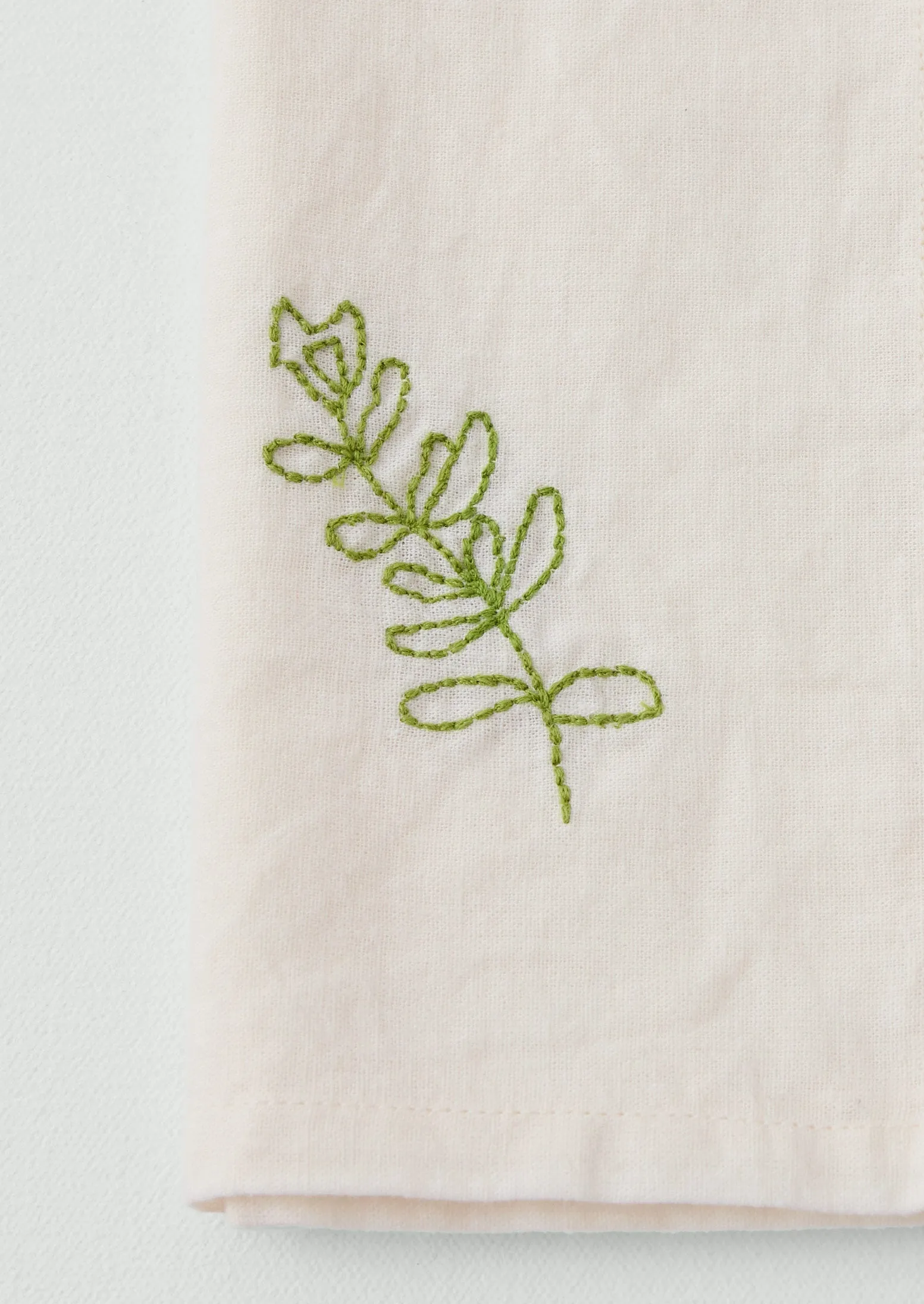 Embroidered Sprig Cotton Linen Napkin | Ecru/Green sold by TOAST product image thumbnail 2