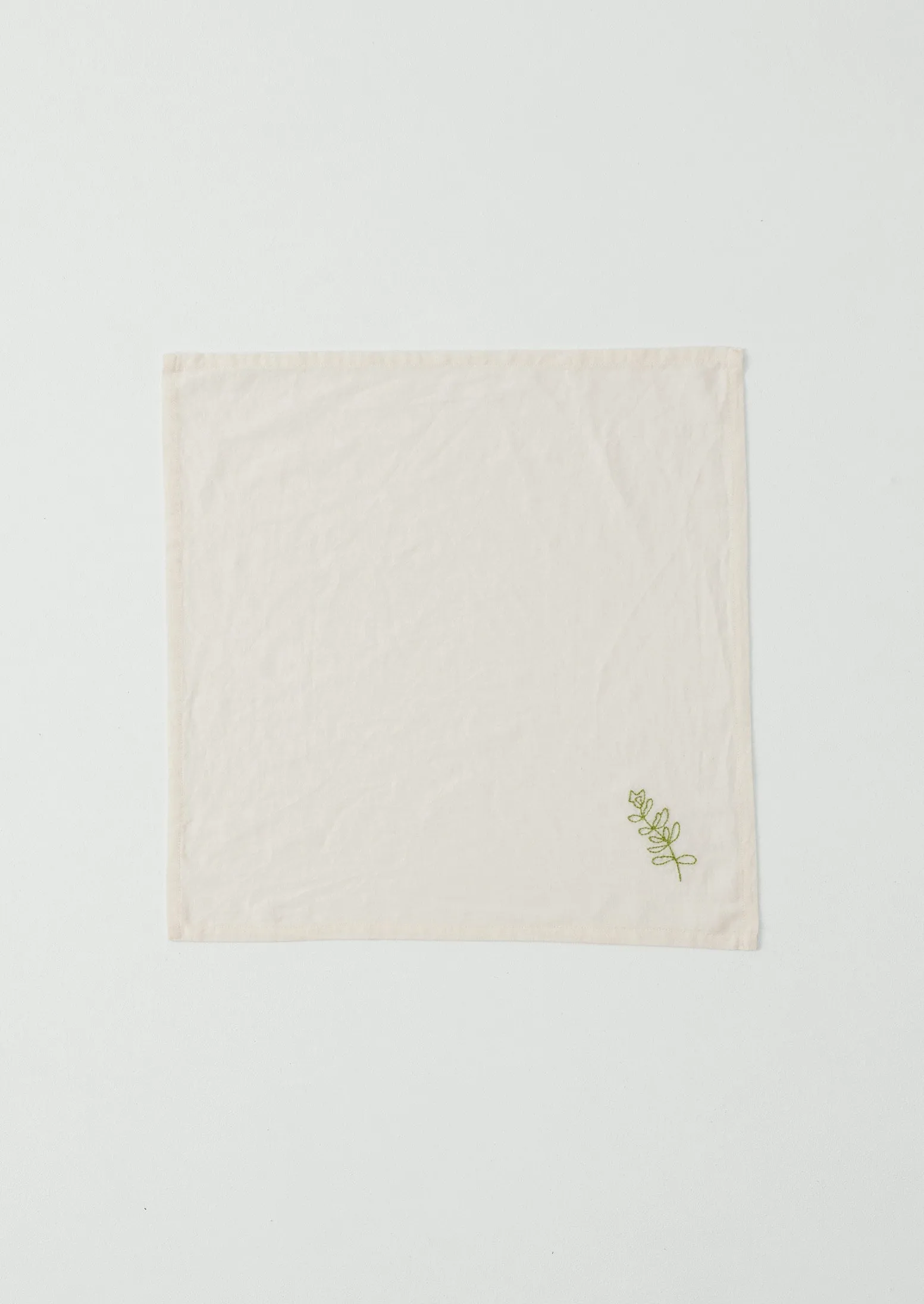 Embroidered Sprig Cotton Linen Napkin | Ecru/Green sold by TOAST product image thumbnail 3