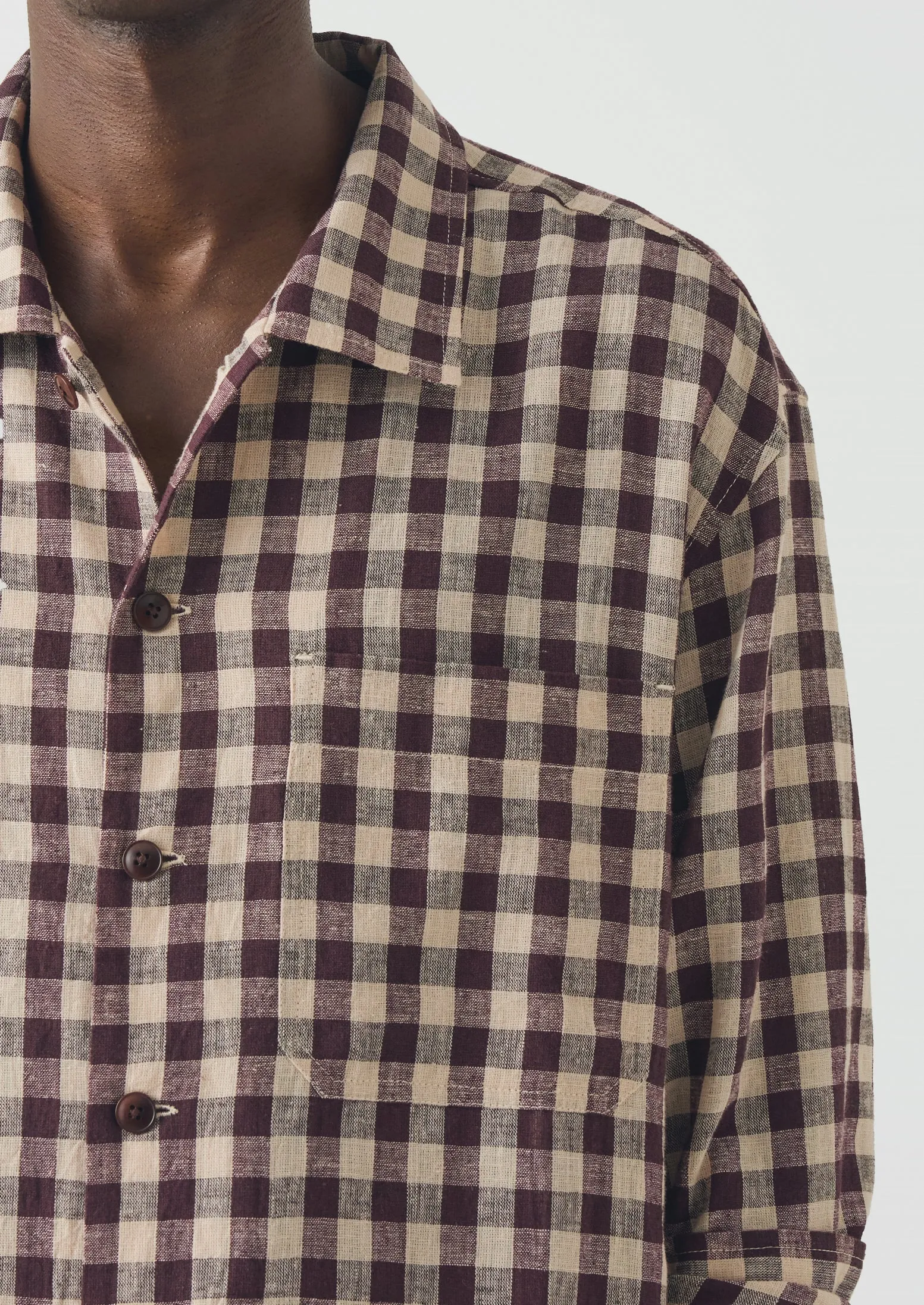 Gingham Cotton Linen Shirt | Dark Chocolate/Ecru sold by TOAST product image thumbnail 5