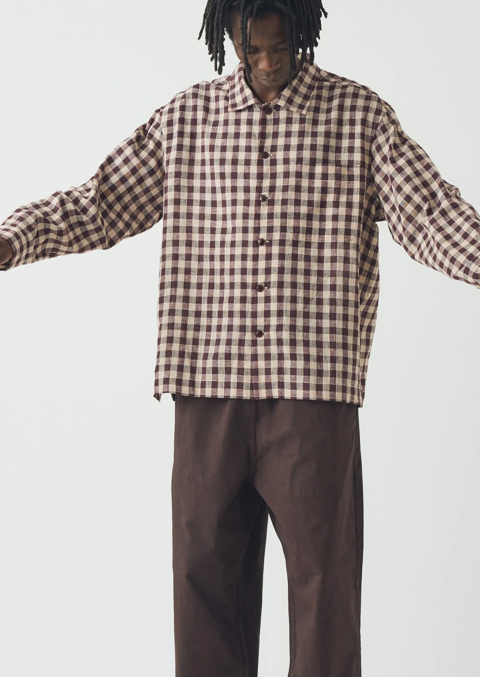 Gingham Cotton Linen Shirt | Dark Chocolate/Ecru sold by TOAST product image thumbnail 2