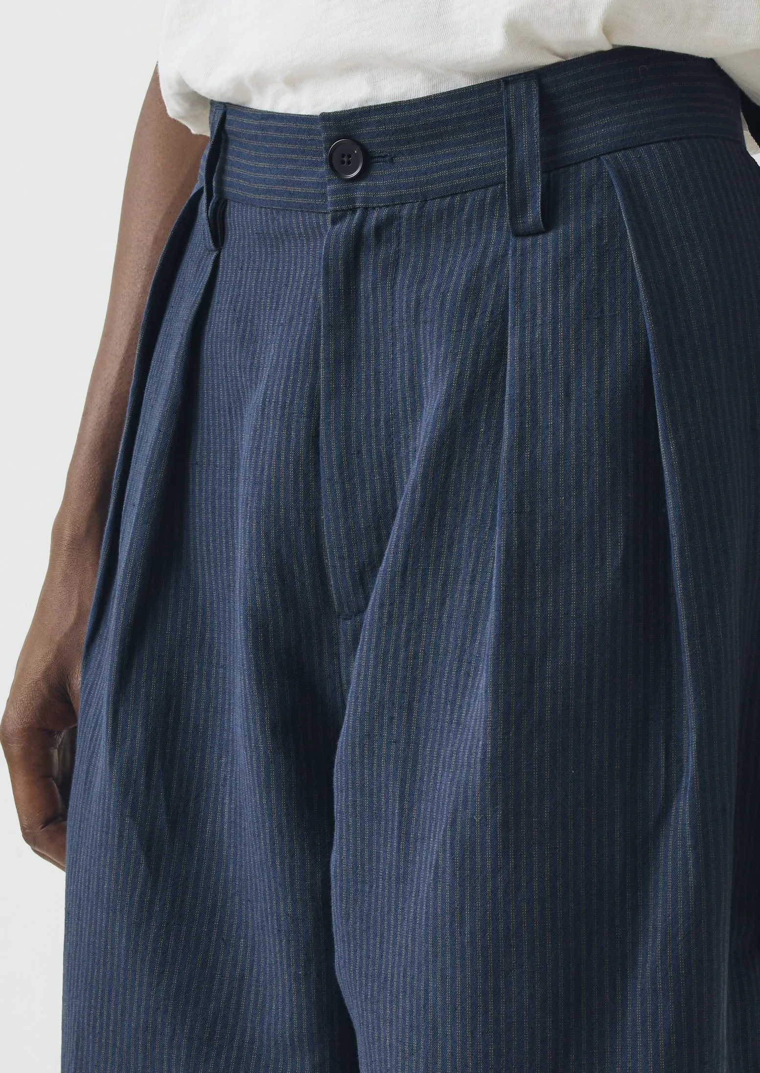 Caspar Stripe Pleat Trousers | Navy/Fawn sold by TOAST product image thumbnail 3