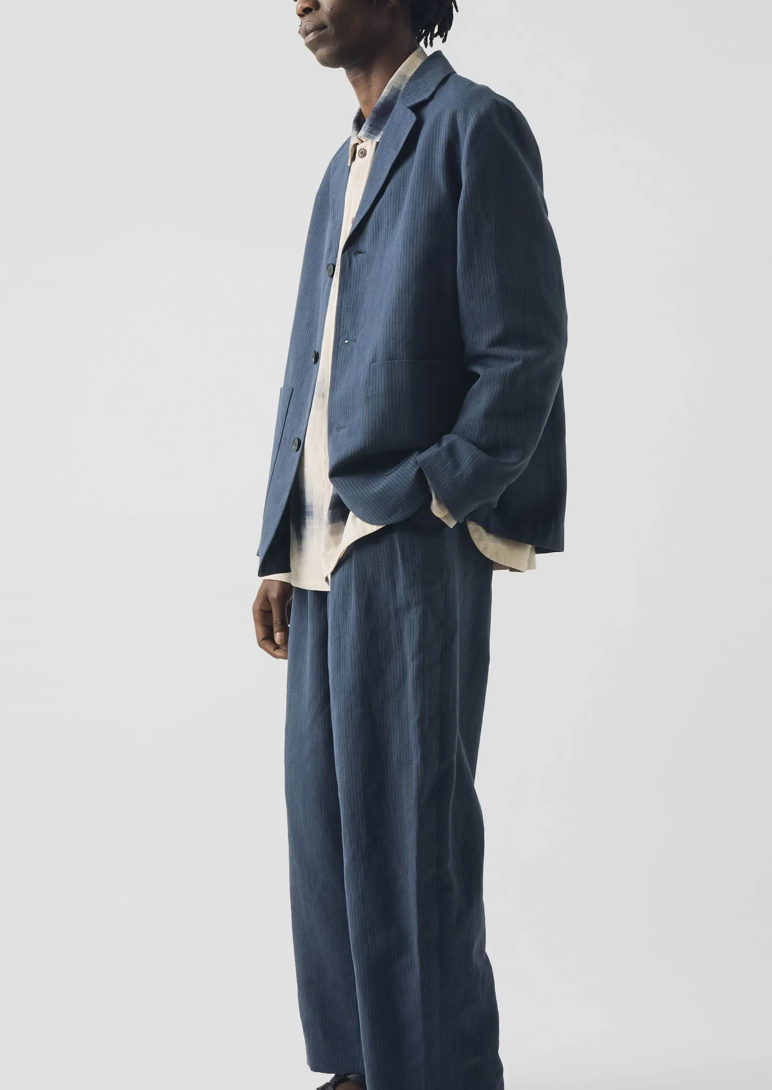 Running Stitch Cotton Linen Blazer | Navy/Fawn sold by TOAST product image thumbnail 3