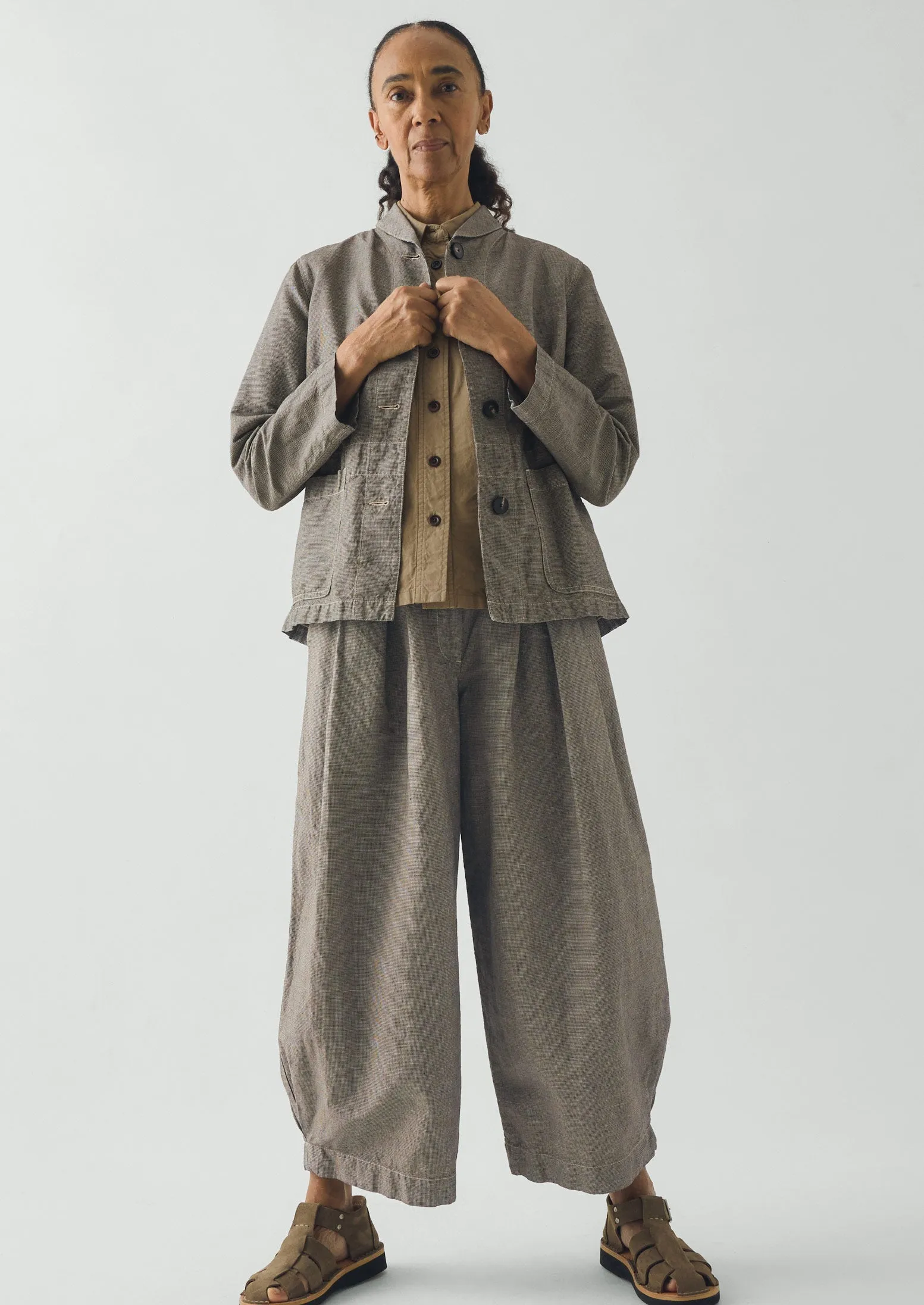 Micro Houndstooth Wide Leg Trousers | Vintage White/Black sold by TOAST product image thumbnail 3