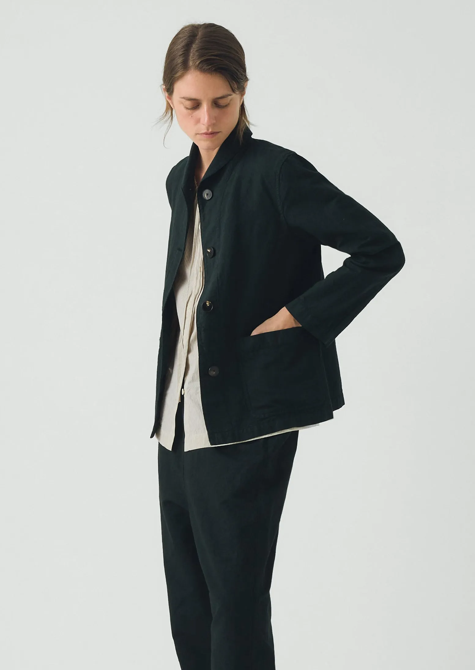 Hal Micro Houndstooth Cotton Linen Workwear Jacket | Oil Green sold by TOAST product image thumbnail 2