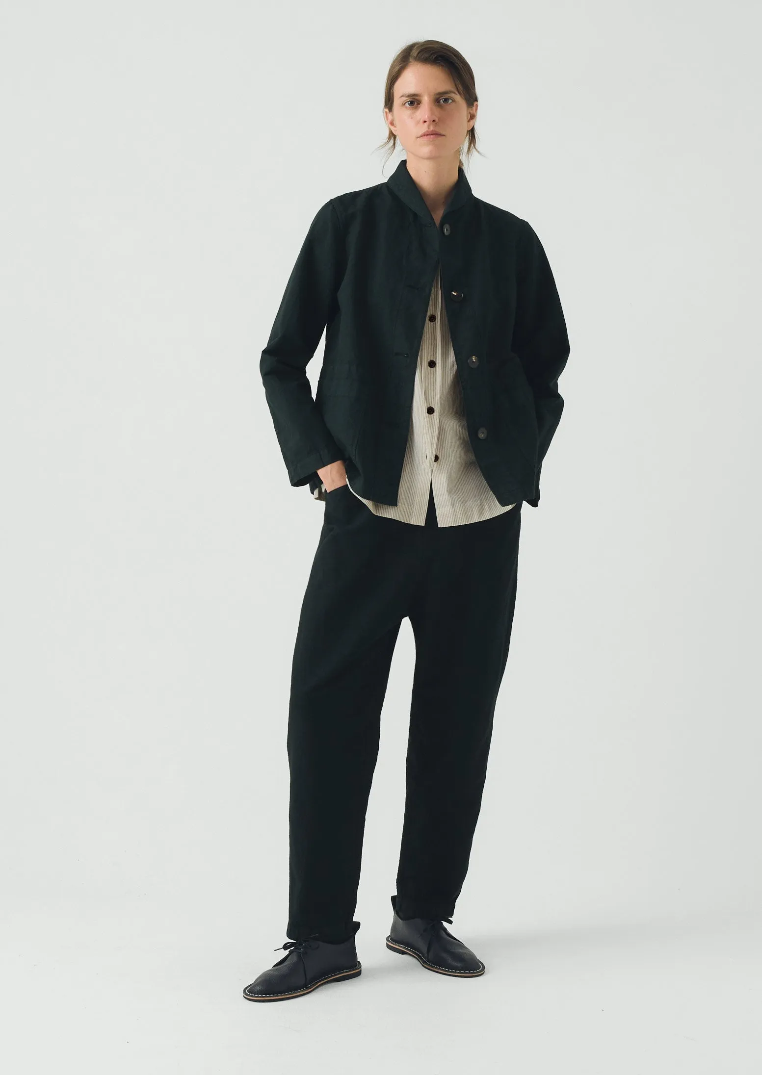 Hal Micro Houndstooth Cotton Linen Workwear Jacket | Oil Green sold by TOAST product image thumbnail 3