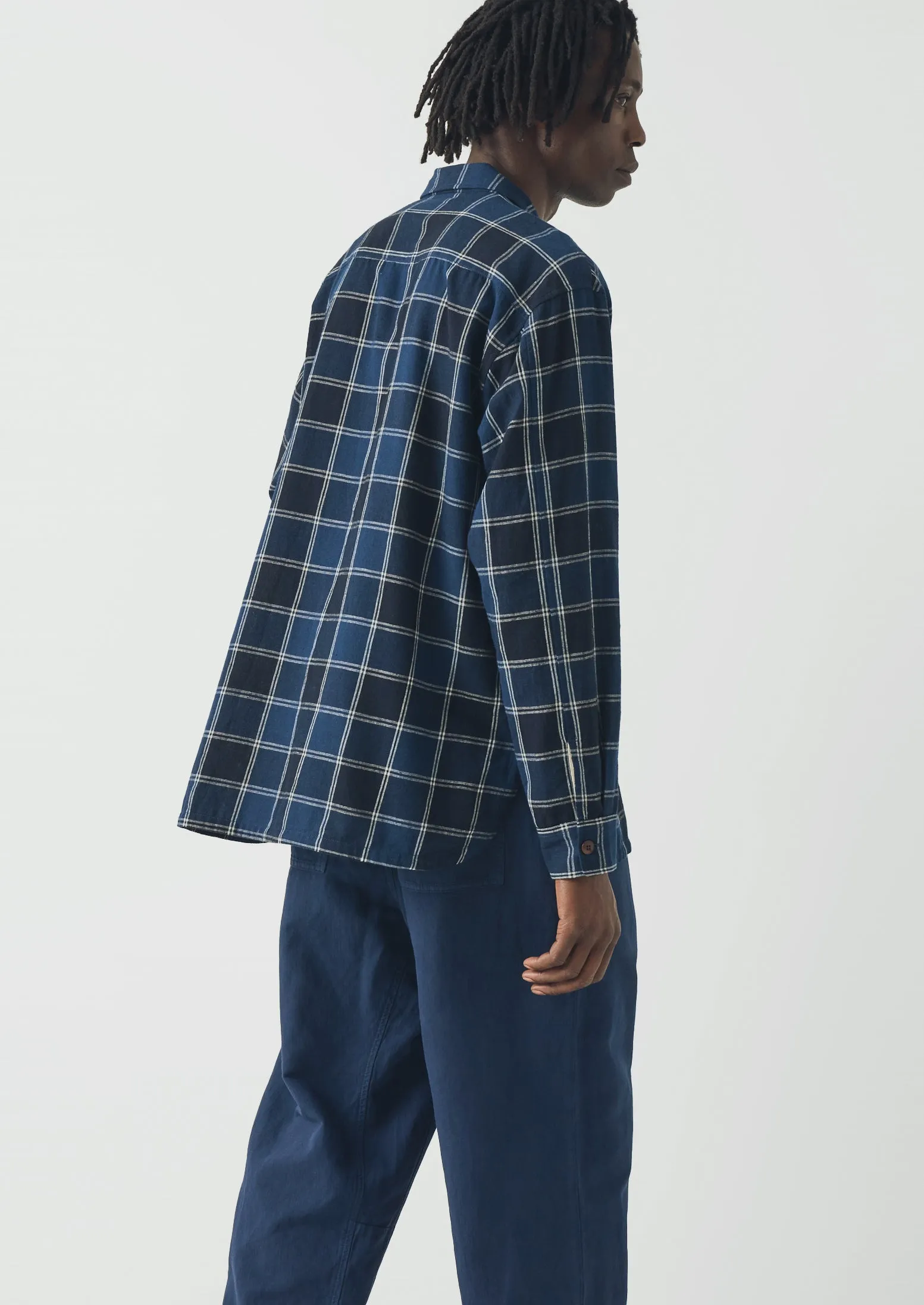 Market Check Cotton Linen Easy Shirt | Denim Blue sold by TOAST product image thumbnail 5