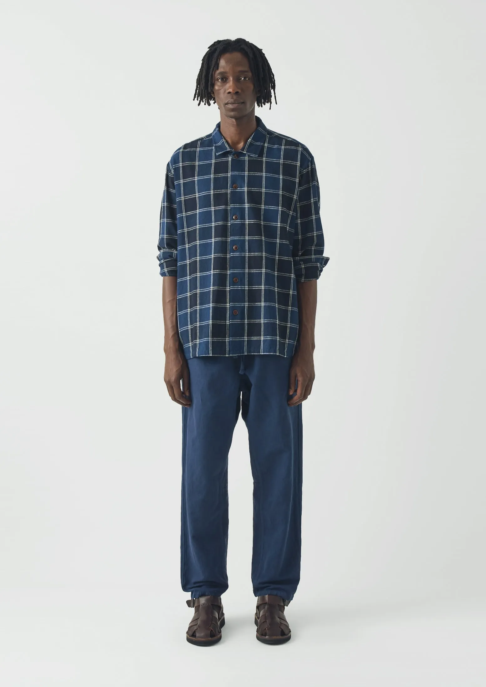 Market Check Cotton Linen Easy Shirt | Denim Blue sold by TOAST product image thumbnail 4
