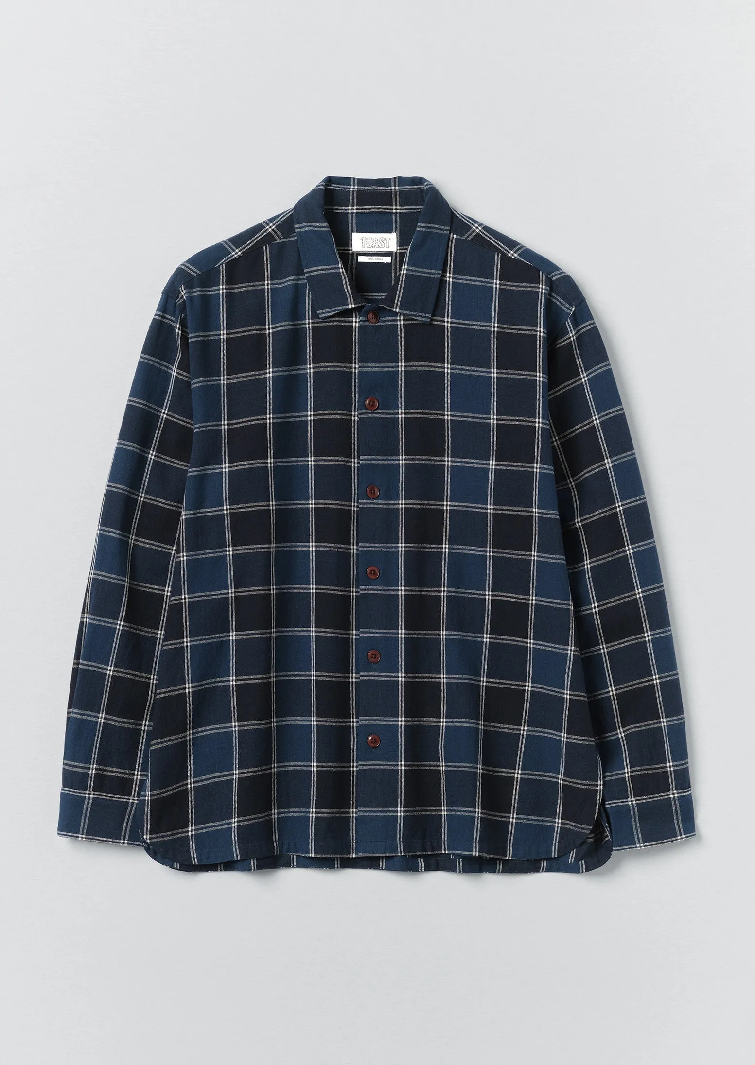 Market Check Cotton Linen Easy Shirt | Denim Blue sold by TOAST