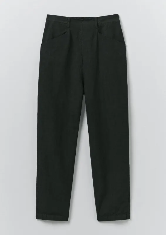 Alix Micro Houndstooth Cotton Linen Trousers | Oil Green sold by TOAST