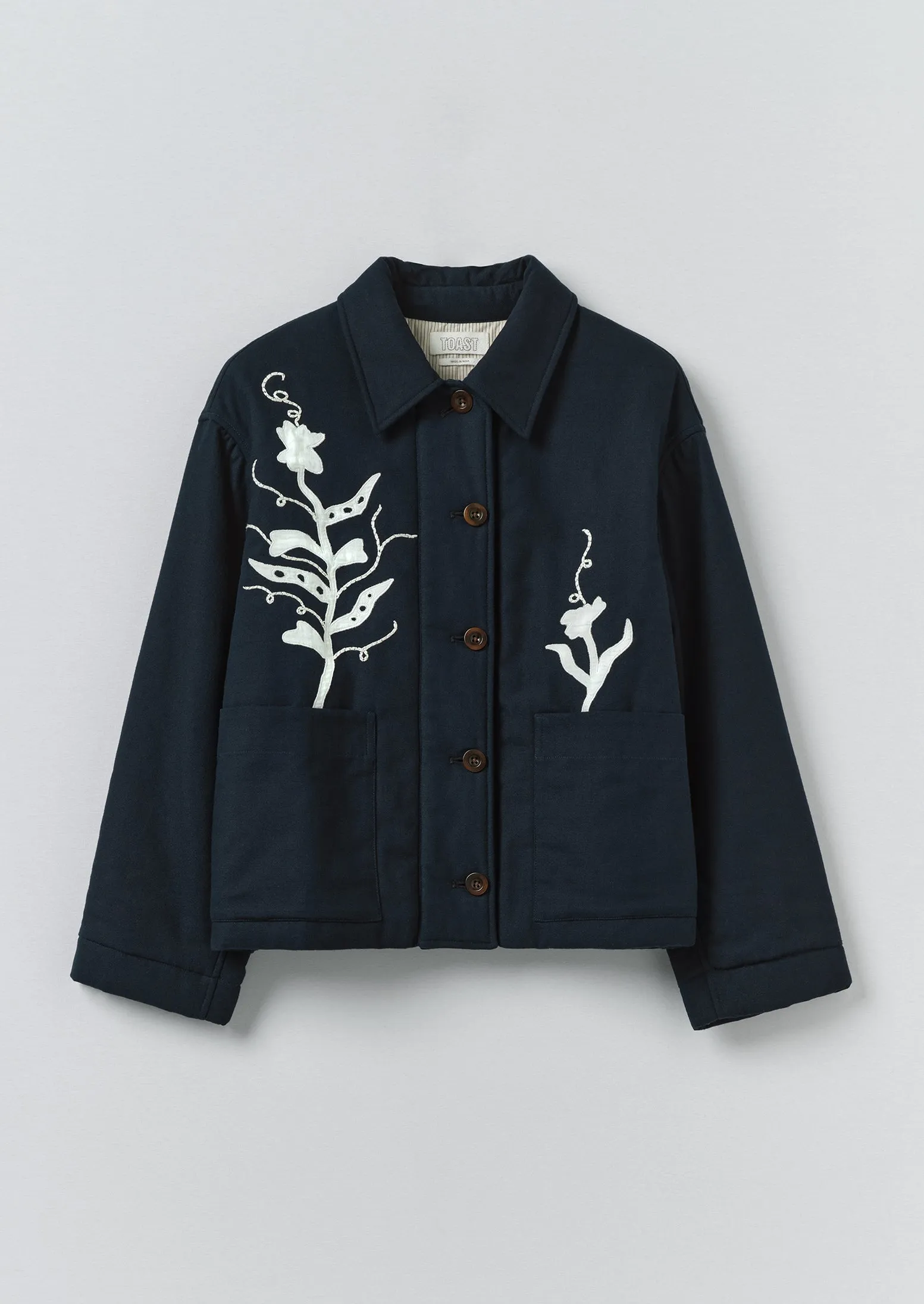 Applique Pea Shoot Jacket | Dark Denim sold by TOAST