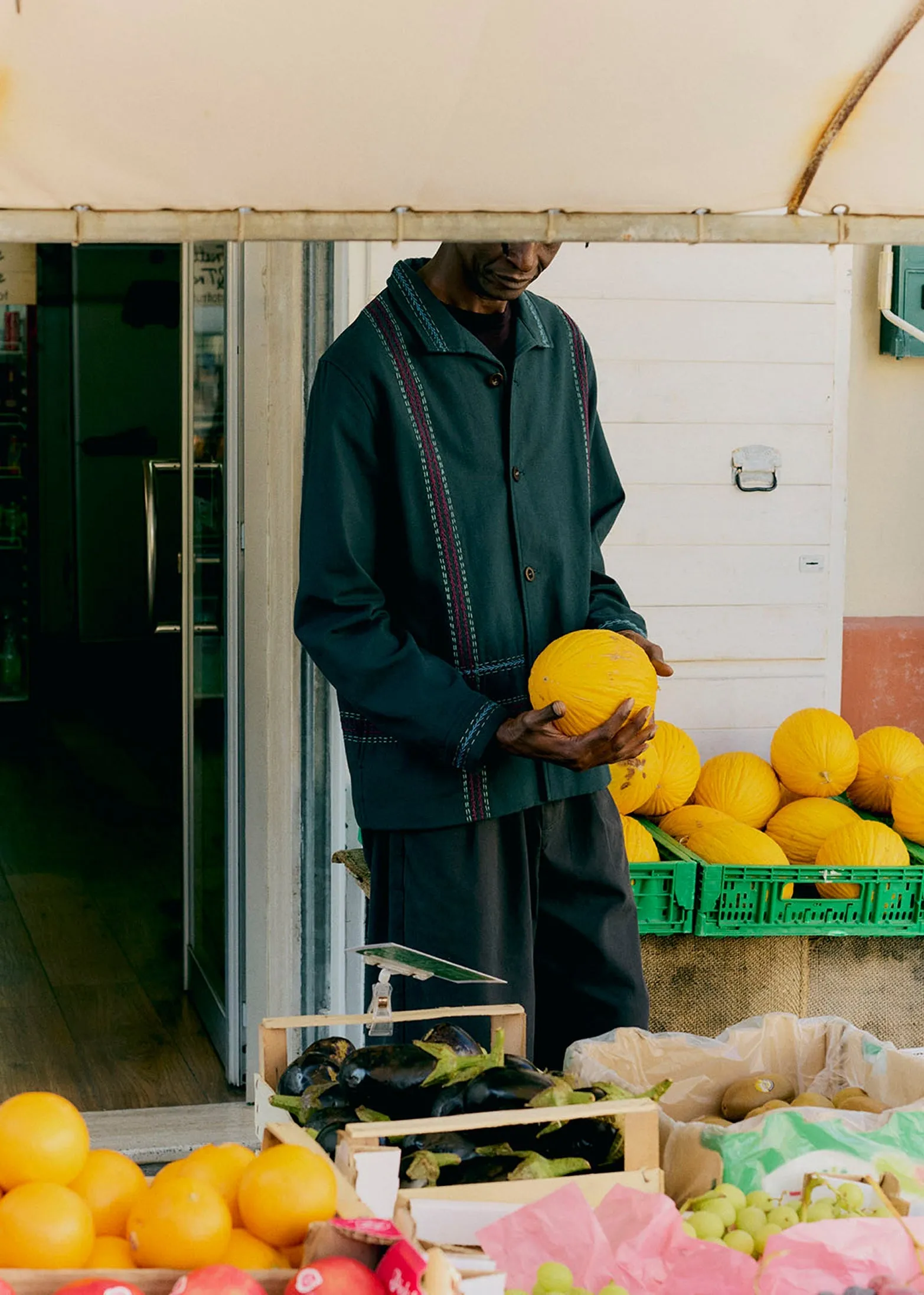Hand Embroidered Stripe Cotton Jacket | Verdigris sold by TOAST product image thumbnail 2