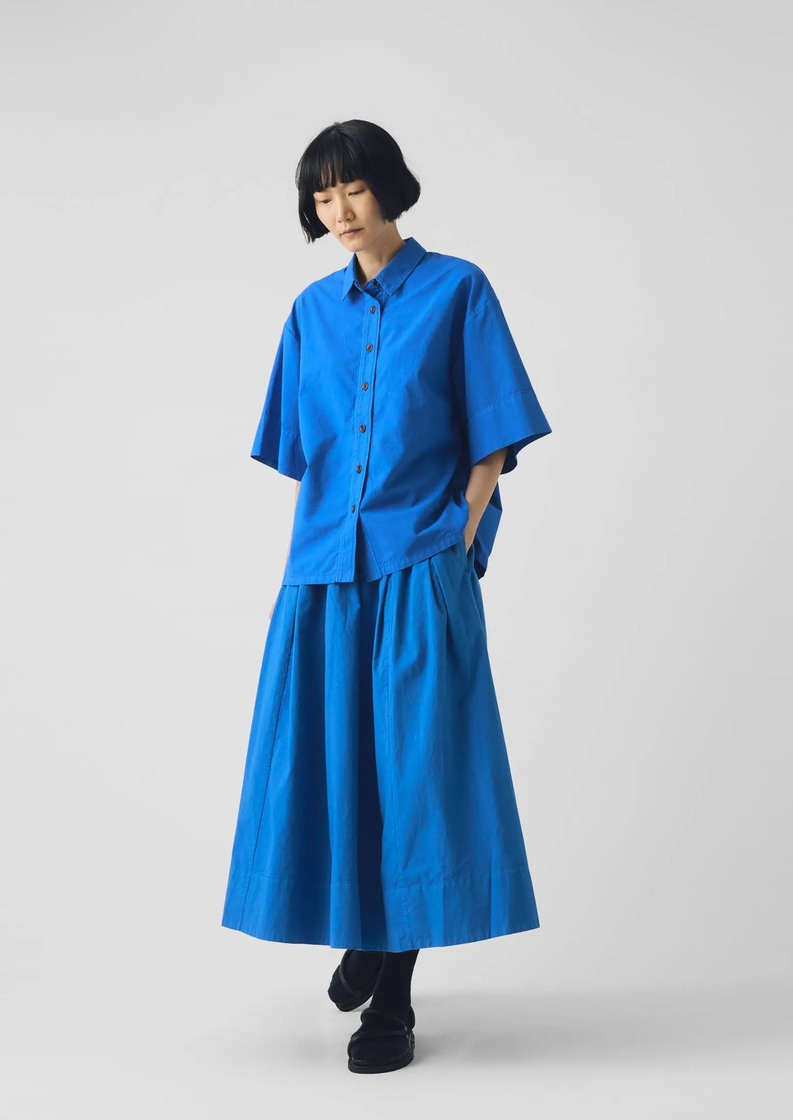 Pleated Cotton Linen Poplin Skirt | Enamel Blue sold by TOAST product image thumbnail 5