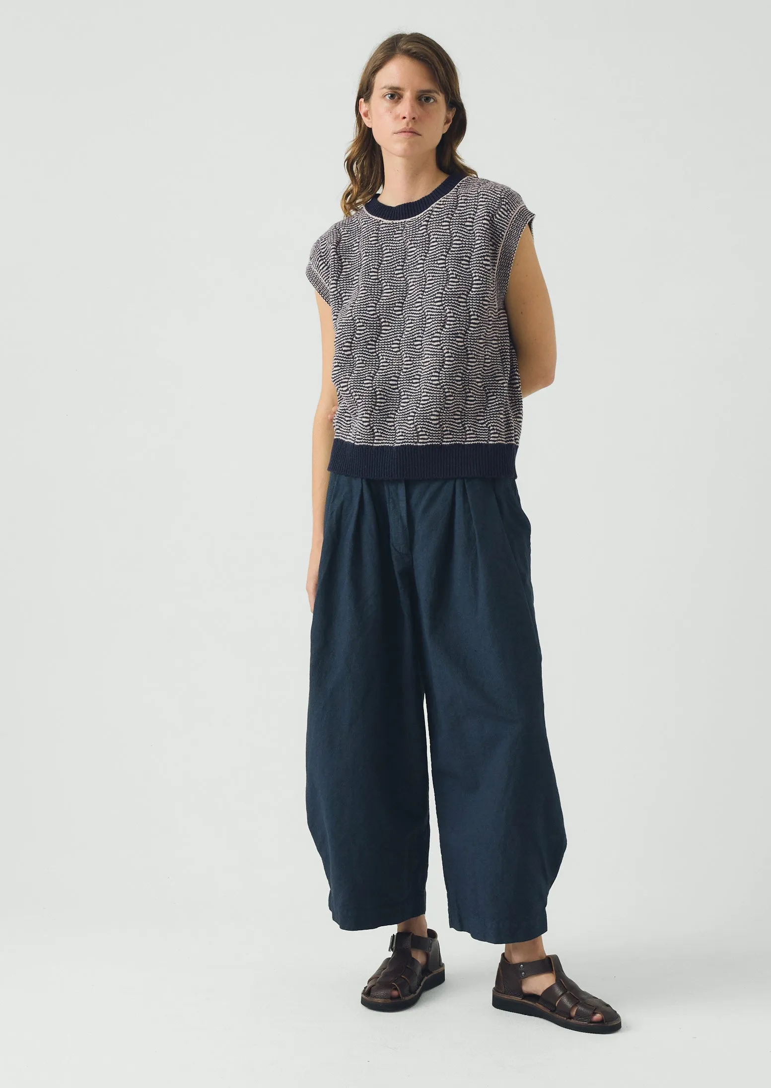 Wavy Stripe Knitted Wool Cotton Top | Navy/Parchment sold by TOAST product image thumbnail 3