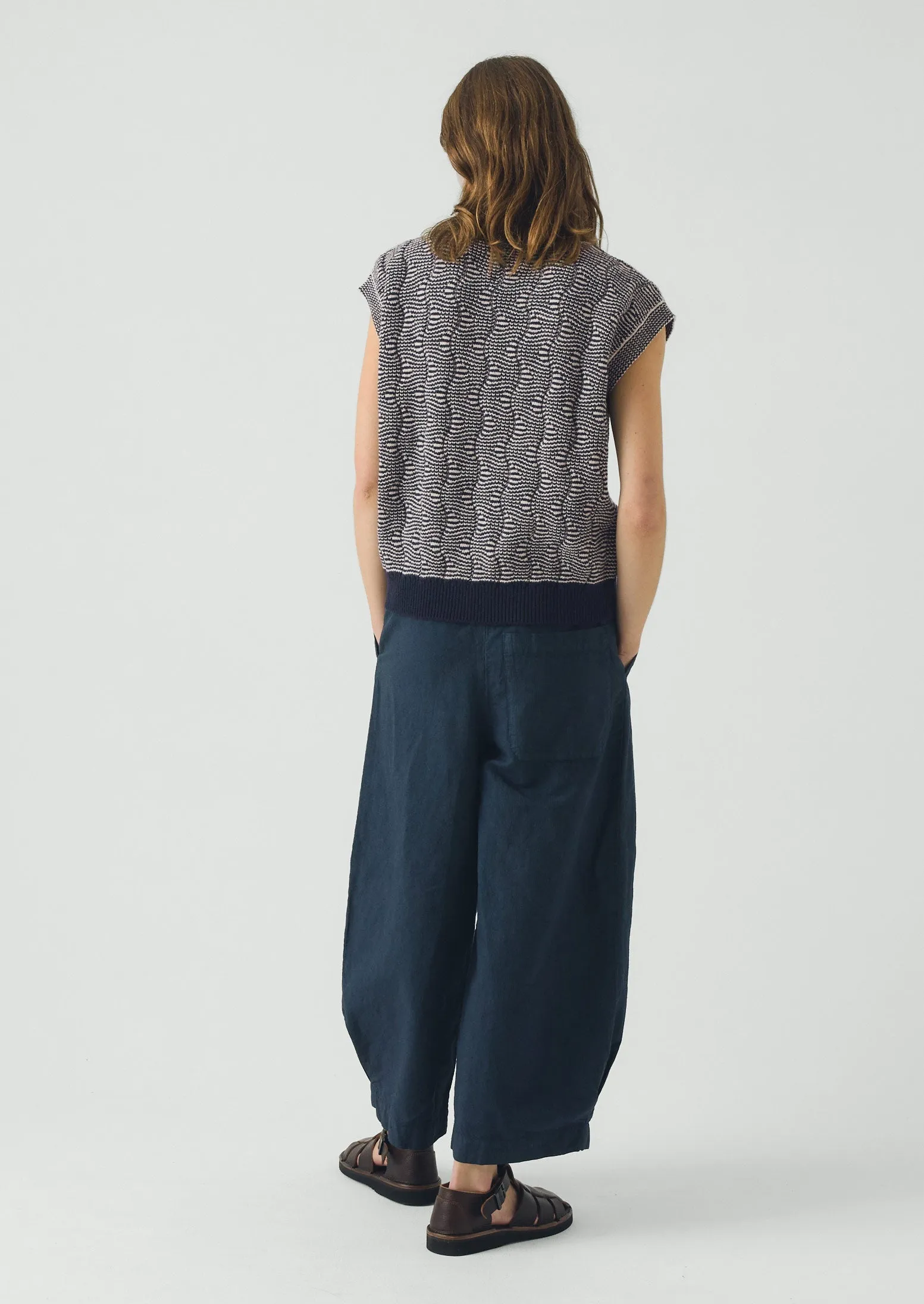 Wavy Stripe Knitted Wool Cotton Top | Navy/Parchment sold by TOAST product image thumbnail 4