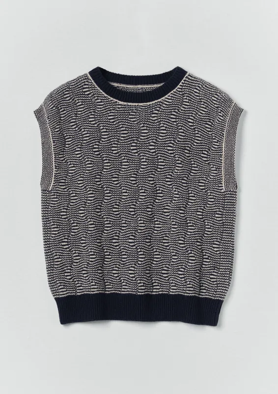 Wavy Stripe Knitted Wool Cotton Top | Navy/Parchment sold by TOAST