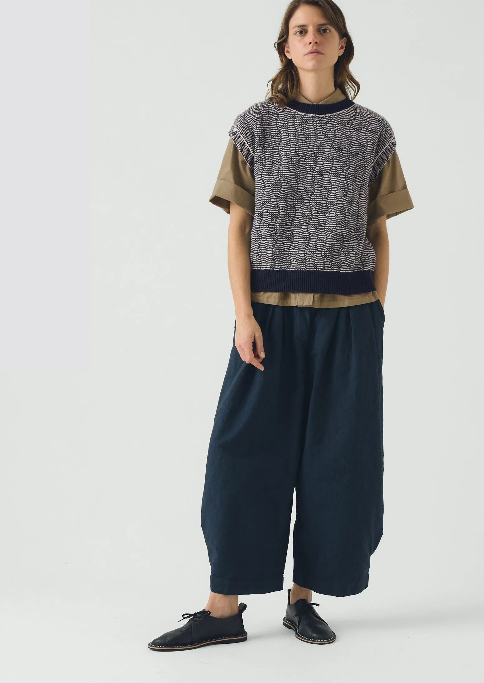 Wavy Stripe Knitted Wool Cotton Top | Navy/Parchment sold by TOAST product image thumbnail 5